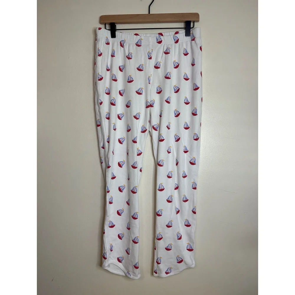 Little English Kids White Sailboat Print Cotton Pajama Set Size L Nautical PJs
